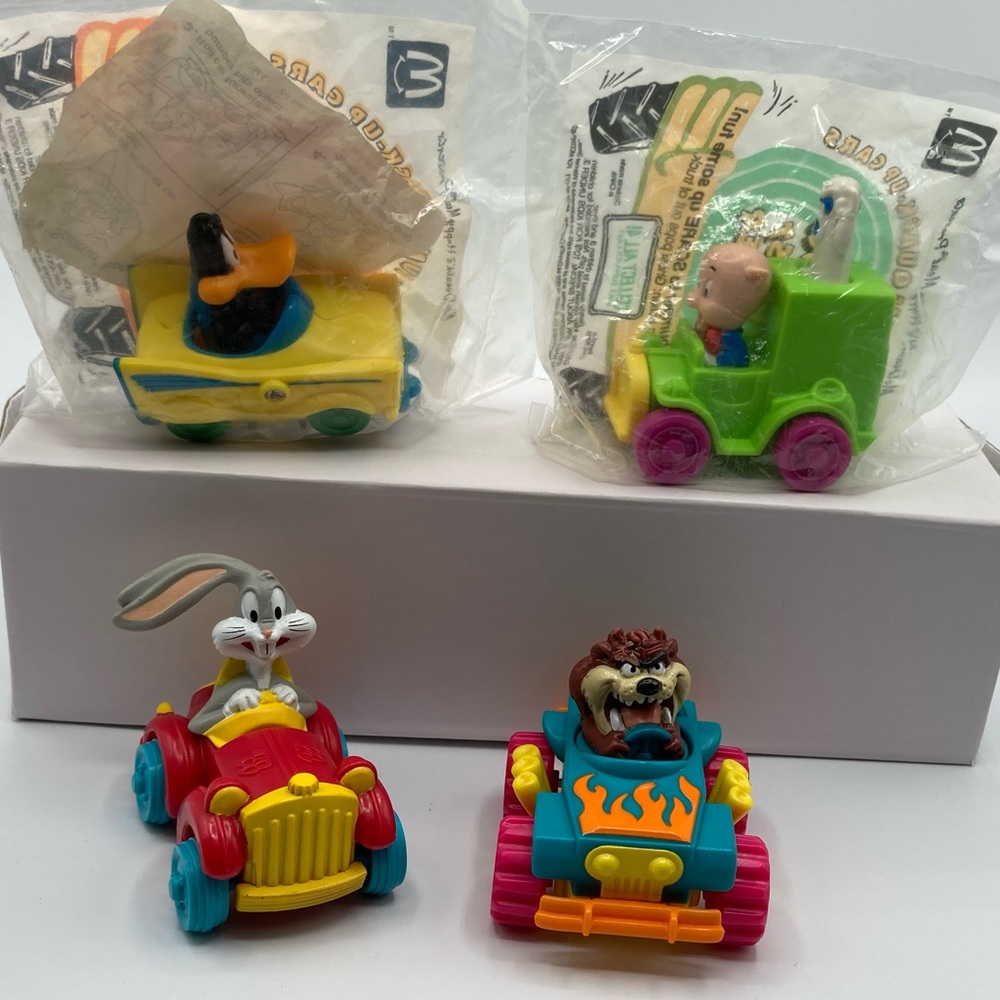 Vintage McDonald’s 1993 Looney Tunes Quack-Up Cars. Set of 4. Happy Meal Toys.